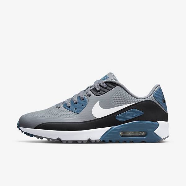 παπουτσια γκολφ Nike Air Max 90 G ανδρικα γκρι μαυρα ασπρα | NK594QKI