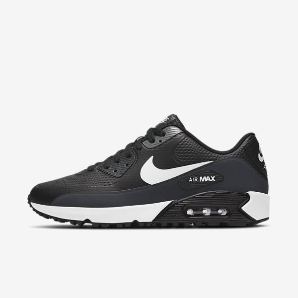 παπουτσια γκολφ Nike Air Max 90 G γυναικεια μαυρα σκούρο γκρι ασπρα | NK013ZYE