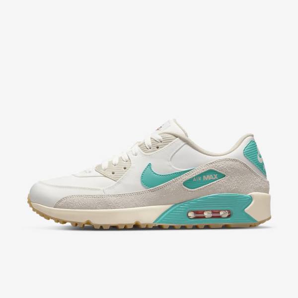 παπουτσια γκολφ Nike Air Max 90 G γυναικεια ασπρα ανοιχτο καφε τυρκουάζ | NK134AQW