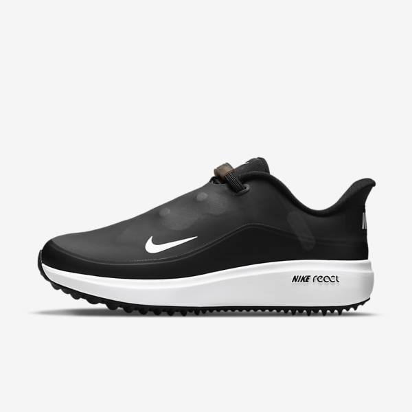 παπουτσια γκολφ Nike React Ace Tour γυναικεια μαυρα μεταλλικός σκούρο γκρι ασπρα | NK978QSO