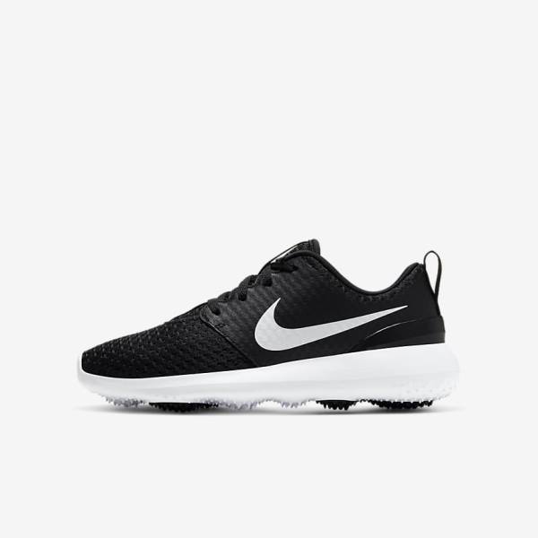 παπουτσια γκολφ Nike Roshe G Jr. παιδικα μαυρα ασπρα μεταλλικός ασπρα | NK631VKT