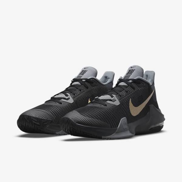 παπουτσια μπασκετ Nike Air Max Impact 3 ανδρικα μαυρα γκρι σκούρο γκρι μεταλλικός χρυσο χρωμα | NK694ACW