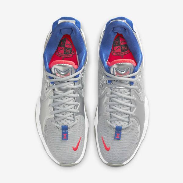 παπουτσια μπασκετ Nike PG 5 ανδρικα μεταλλικός ασημι μπλε ρουά κοκκινα | NK836IQB