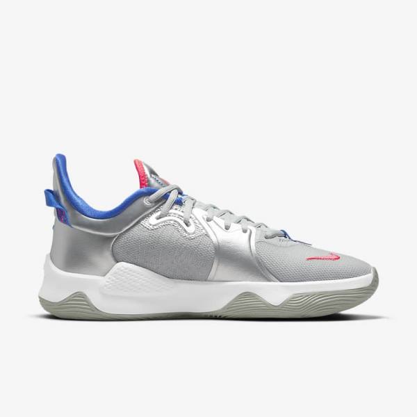 παπουτσια μπασκετ Nike PG 5 γυναικεια μεταλλικός ασημι μπλε ρουά κοκκινα | NK416JDO