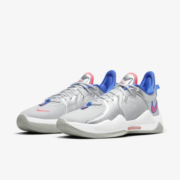 παπουτσια μπασκετ Nike PG 5 γυναικεια μεταλλικός ασημι μπλε ρουά κοκκινα | NK416JDO