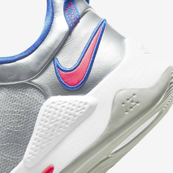 παπουτσια μπασκετ Nike PG 5 γυναικεια μεταλλικός ασημι μπλε ρουά κοκκινα | NK416JDO