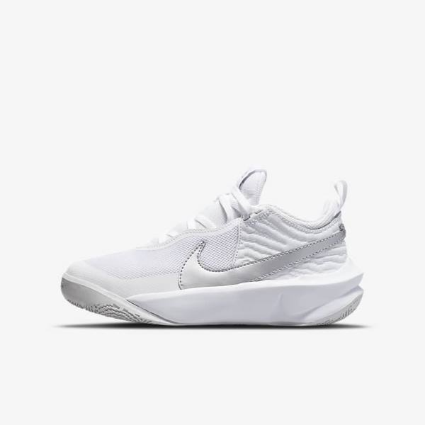 παπουτσια μπασκετ Nike Team Hustle D 10 Older παιδικα ασπρα μεταλλικός ασημι | NK381JRF