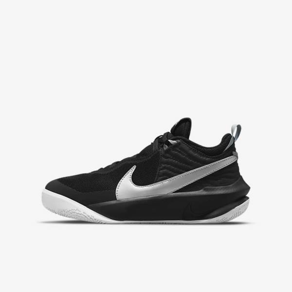 παπουτσια μπασκετ Nike Team Hustle D 10 Older παιδικα μαυρα ασπρα μεταλλικός ασημι | NK561TQJ