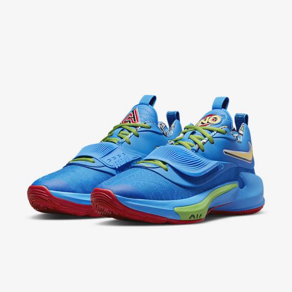 παπουτσια μπασκετ Nike Zoom Freak 3 ανδρικα μπλε ασπρα κοκκινα μαυρα | NK470ZSH