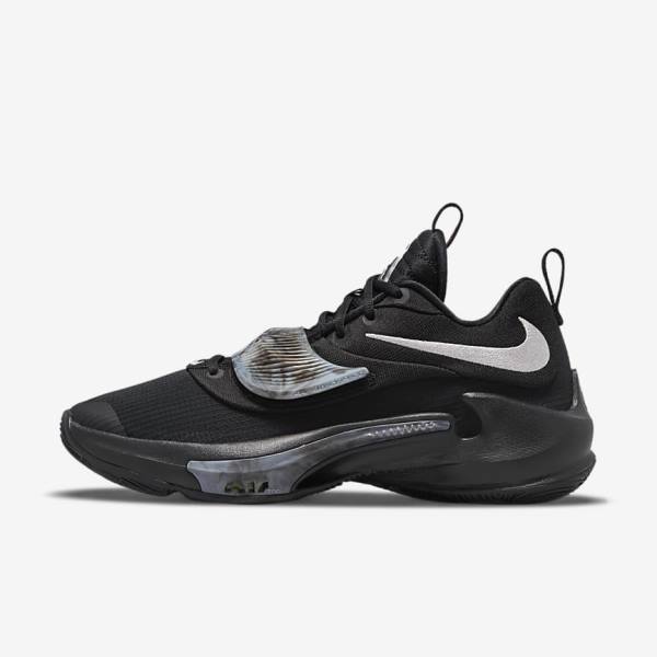 παπουτσια μπασκετ Nike Zoom Freak 3 γυναικεια μαυρα γκρι ροζ μεταλλικός ασημι | NK160ZMF