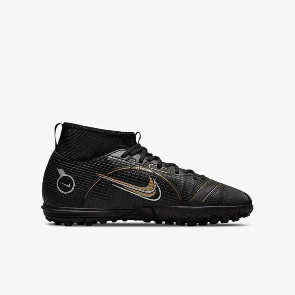 παπουτσια ποδοσφαιρου Nike Jr. Mercurial Superfly 8 Academy TF Older Turf παιδικα μαυρα μεταλλικός ασημι γκρι μεταλλικός χρυσο χρωμα | NK179JTX