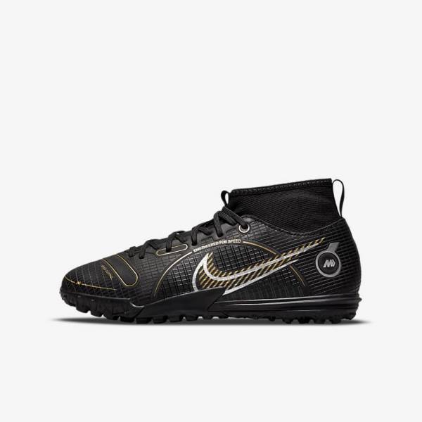 παπουτσια ποδοσφαιρου Nike Jr. Mercurial Superfly 8 Academy TF Older Turf παιδικα μαυρα μεταλλικός ασημι γκρι μεταλλικός χρυσο χρωμα | NK179JTX