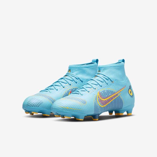 παπουτσια ποδοσφαιρου Nike Jr. Mercurial Superfly 8 Pro FG Younger and Older Firm-Grounds παιδικα μπλε πορτοκαλι | NK365IPL