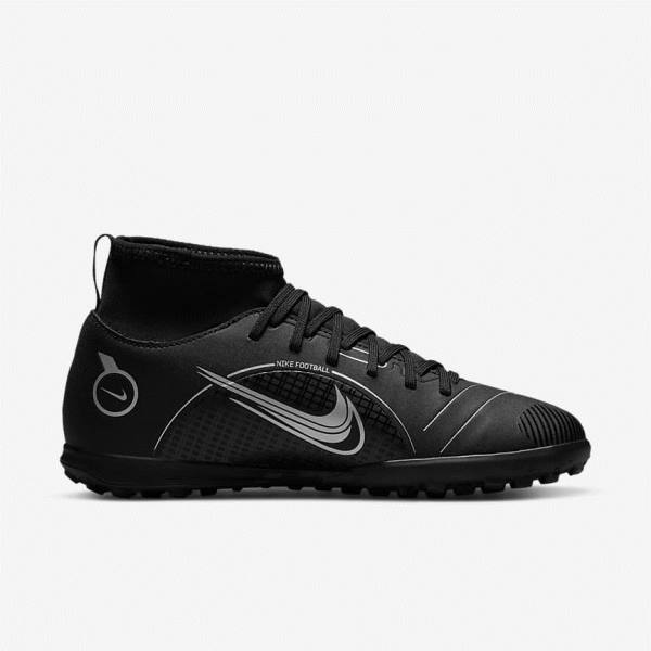 παπουτσια ποδοσφαιρου Nike Jr. Mercurial Superfly 8 Club TF Older Turf παιδικα μαυρα γκρι μεταλλικός ασημι | NK493VGB