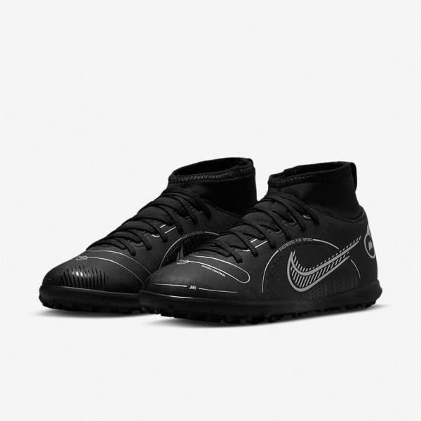 παπουτσια ποδοσφαιρου Nike Jr. Mercurial Superfly 8 Club TF Older Turf παιδικα μαυρα γκρι μεταλλικός ασημι | NK493VGB