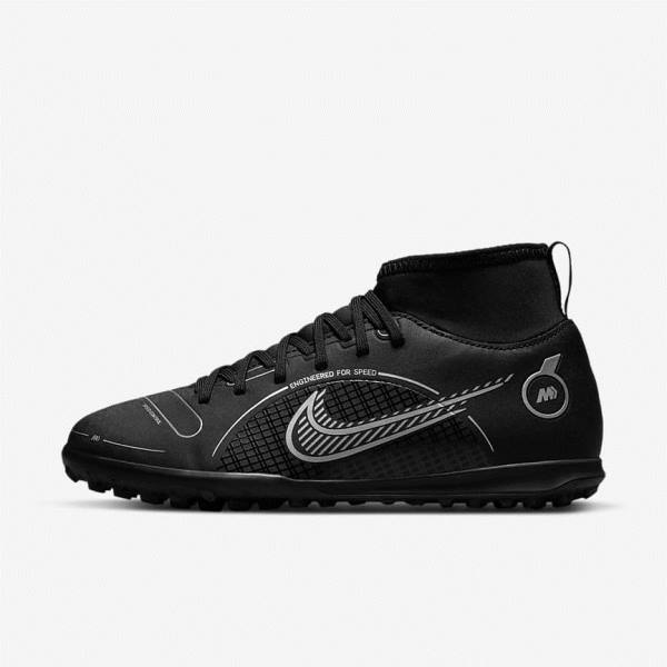 παπουτσια ποδοσφαιρου Nike Jr. Mercurial Superfly 8 Club TF Older Turf παιδικα μαυρα γκρι μεταλλικός ασημι | NK493VGB