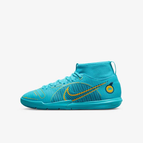 παπουτσια ποδοσφαιρου Nike Jr. Mercurial Superfly 8 Academy IC Younger and Older Indoor Court παιδικα μπλε πορτοκαλι | NK941QLE