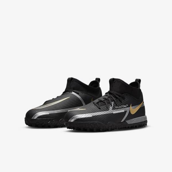 παπουτσια ποδοσφαιρου Nike Jr. Phantom GT2 Academy Dynamic Fit TF Older Turf παιδικα μαυρα μεταλλικός χρυσο χρωμα σκούρο γκρι μεταλλικός σκούρο γκρι | NK370GRA