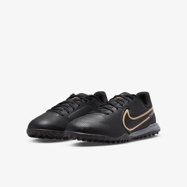 παπουτσια ποδοσφαιρου Nike Jr. Tiempo Legend 9 Academy TF Older Turf παιδικα μαυρα σκούρο γκρι μεταλλικός χρυσο χρωμα μαυρα | NK719EQR