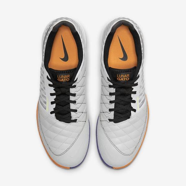 παπουτσια ποδοσφαιρου Nike Lunar Gato II IC Indoor Court ανδρικα ασπρα κίτρινα μαυρα | NK179DAO