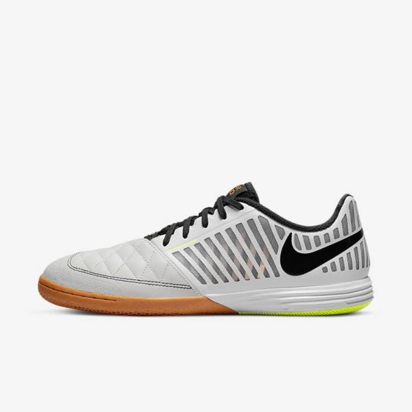 παπουτσια ποδοσφαιρου Nike Lunar Gato II IC Indoor Court ανδρικα ασπρα κίτρινα μαυρα | NK179DAO