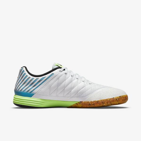 παπουτσια ποδοσφαιρου Nike Lunar Gato II IC Indoor Court ανδρικα ασπρα ανοιχτο μπλε μαυρα μαυρα | NK324NFL