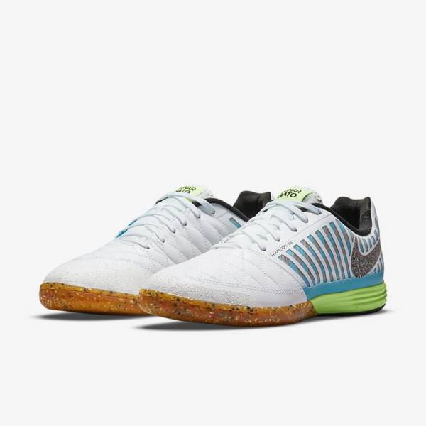 παπουτσια ποδοσφαιρου Nike Lunar Gato II IC Indoor Court ανδρικα ασπρα ανοιχτο μπλε μαυρα μαυρα | NK324NFL