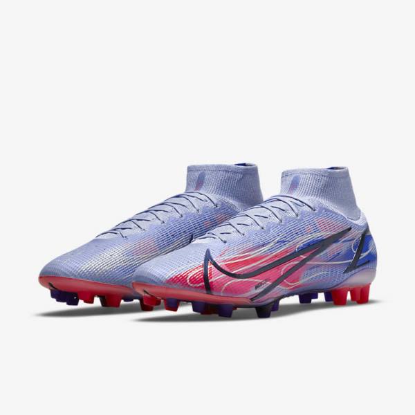 παπουτσια ποδοσφαιρου Nike Mercurial Superfly 8 Elite KM AG Artificial-Grass ανδρικα μπλε σκουρο ανοιχτο κοκκινα μεταλλικός ασημι | NK031KFT