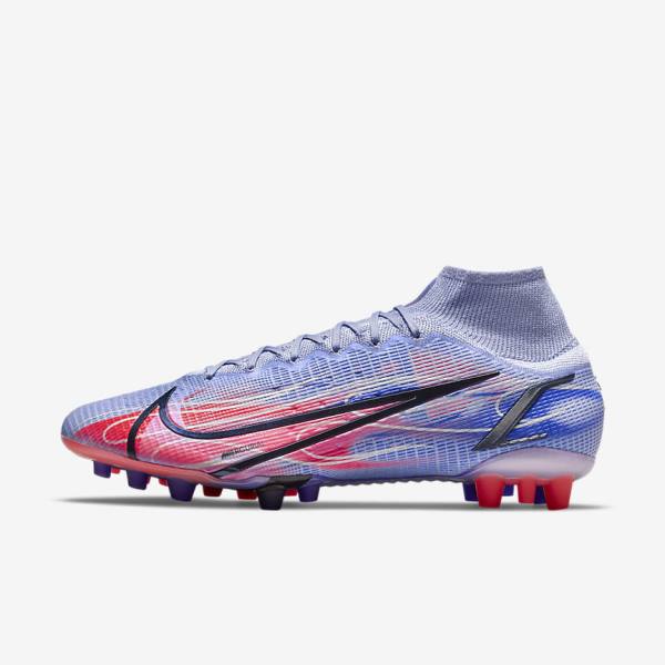 παπουτσια ποδοσφαιρου Nike Mercurial Superfly 8 Elite KM AG Artificial-Grass ανδρικα μπλε σκουρο ανοιχτο κοκκινα μεταλλικός ασημι | NK031KFT