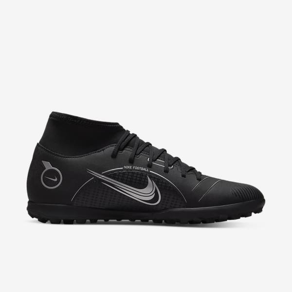 παπουτσια ποδοσφαιρου Nike Mercurial Superfly 8 Club TF Turf γυναικεια μαυρα γκρι μεταλλικός ασημι | NK091TCN