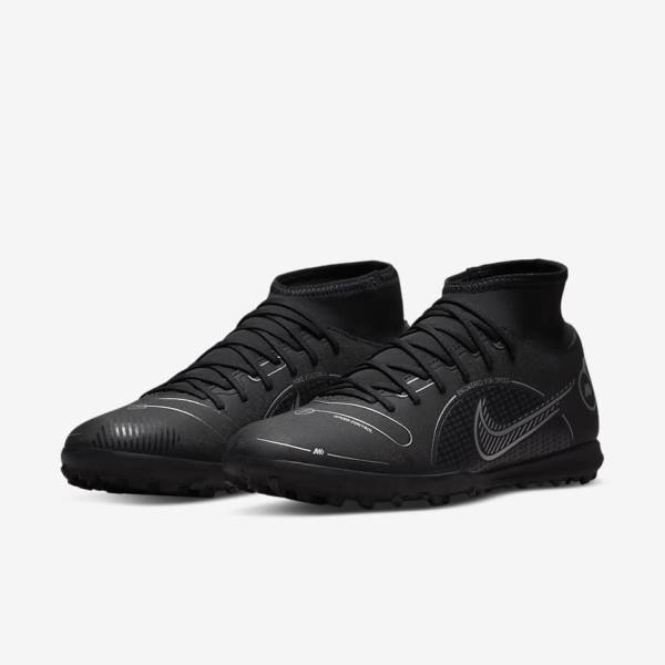 παπουτσια ποδοσφαιρου Nike Mercurial Superfly 8 Club TF Turf γυναικεια μαυρα γκρι μεταλλικός ασημι | NK091TCN