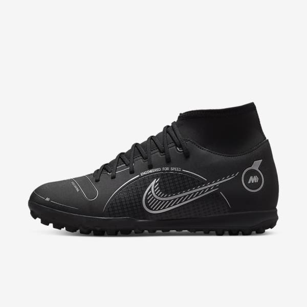 παπουτσια ποδοσφαιρου Nike Mercurial Superfly 8 Club TF Turf γυναικεια μαυρα γκρι μεταλλικός ασημι | NK091TCN