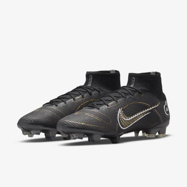 παπουτσια ποδοσφαιρου Nike Mercurial Superfly 8 Elite FG Firm-Grounds γυναικεια μαυρα μεταλλικός ασημι γκρι μεταλλικός χρυσο χρωμα | NK093HSE