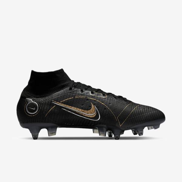 παπουτσια ποδοσφαιρου Nike Mercurial Superfly 8 Elite SG-PRO Anti-Clog Traction Soft-Ground ανδρικα μαυρα μεταλλικός ασημι γκρι μεταλλικός χρυσο χρωμα | NK295ENZ