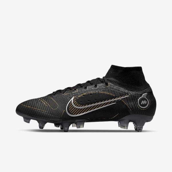 παπουτσια ποδοσφαιρου Nike Mercurial Superfly 8 Elite SG-PRO Anti-Clog Traction Soft-Ground ανδρικα μαυρα μεταλλικός ασημι γκρι μεταλλικός χρυσο χρωμα | NK295ENZ