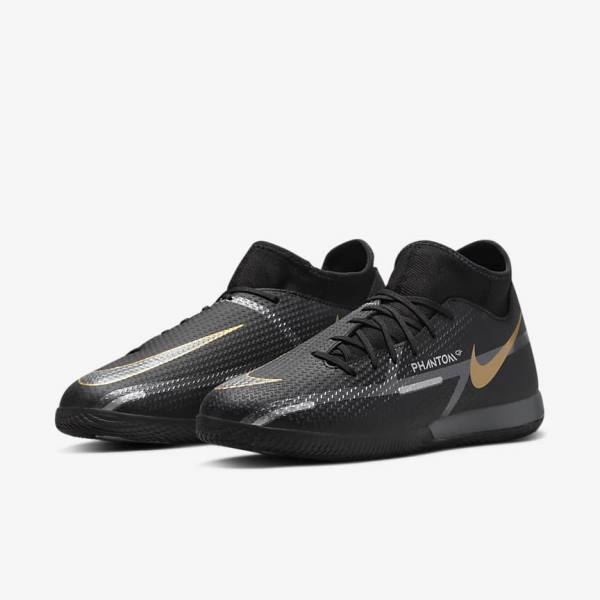 παπουτσια ποδοσφαιρου Nike Phantom GT2 Academy Dynamic Fit IC Indoor Court ανδρικα μαυρα μεταλλικός χρυσο χρωμα σκούρο γκρι μεταλλικός σκούρο γκρι | NK318AJF