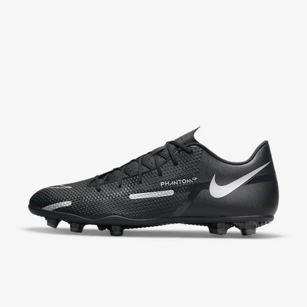 παπουτσια ποδοσφαιρου Nike Phantom GT2 Club MG Multi-Ground γυναικεια μαυρα σκούρο γκρι μεταλλικός ασημι | NK273LFX