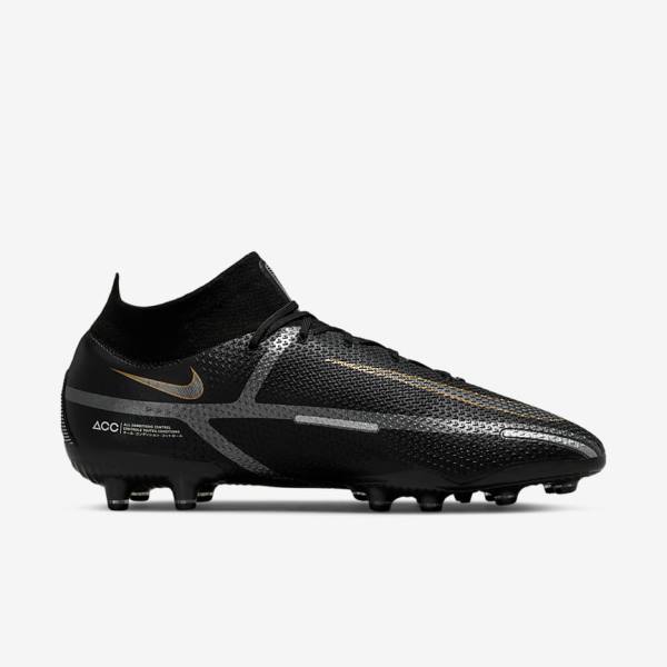 παπουτσια ποδοσφαιρου Nike Phantom GT2 Dynamic Fit Elite AG-Pro Artificial-Grass γυναικεια μαυρα μεταλλικός χρυσο χρωμα μεταλλικός ασημι μεταλλικός σκούρο | NK078TYF