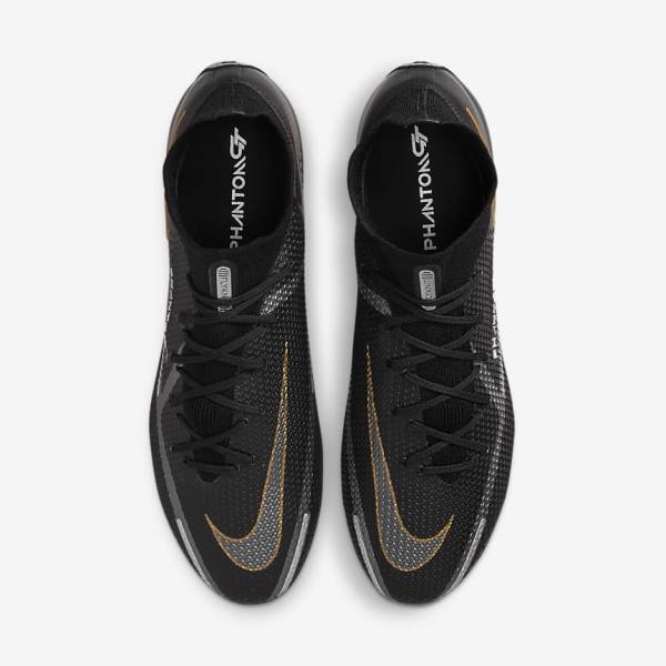 παπουτσια ποδοσφαιρου Nike Phantom GT2 Dynamic Fit Elite AG-Pro Artificial-Grass γυναικεια μαυρα μεταλλικός χρυσο χρωμα μεταλλικός ασημι μεταλλικός σκούρο | NK078TYF