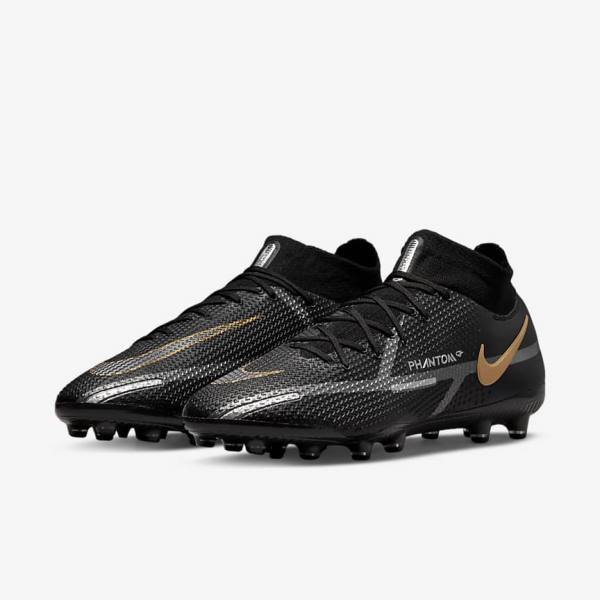 παπουτσια ποδοσφαιρου Nike Phantom GT2 Dynamic Fit Elite AG-Pro Artificial-Grass γυναικεια μαυρα μεταλλικός χρυσο χρωμα μεταλλικός ασημι μεταλλικός σκούρο | NK078TYF