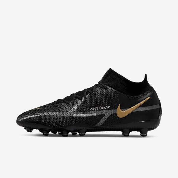 παπουτσια ποδοσφαιρου Nike Phantom GT2 Dynamic Fit Elite AG-Pro Artificial-Grass γυναικεια μαυρα μεταλλικός χρυσο χρωμα μεταλλικός ασημι μεταλλικός σκούρο | NK078TYF