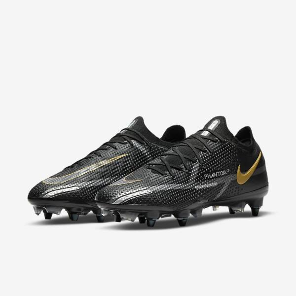 παπουτσια ποδοσφαιρου Nike Phantom GT2 Elite SG-Pro AC Soft-Ground γυναικεια μαυρα μεταλλικός χρυσο χρωμα μεταλλικός ασημι μεταλλικός σκούρο | NK470IKQ