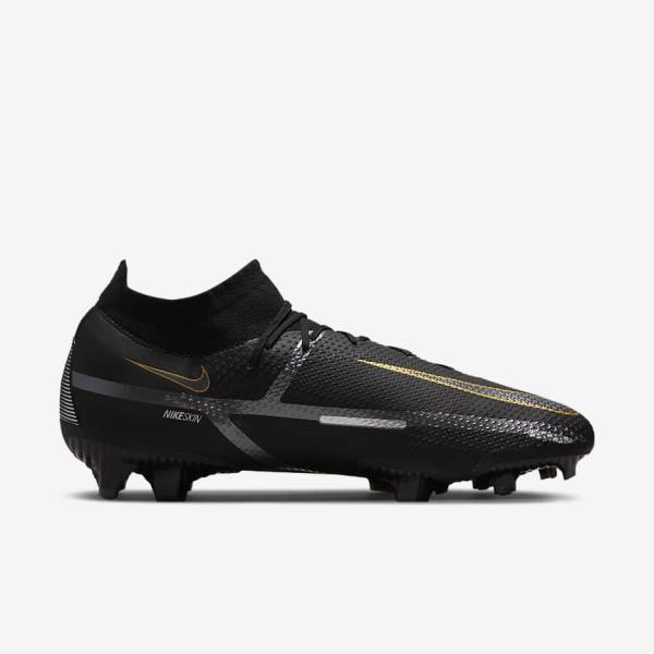 παπουτσια ποδοσφαιρου Nike Phantom GT2 Pro Dynamic Fit FG Firm-Ground γυναικεια μαυρα μεταλλικός χρυσο χρωμα μεταλλικός ασημι μεταλλικός σκούρο | NK031VOS