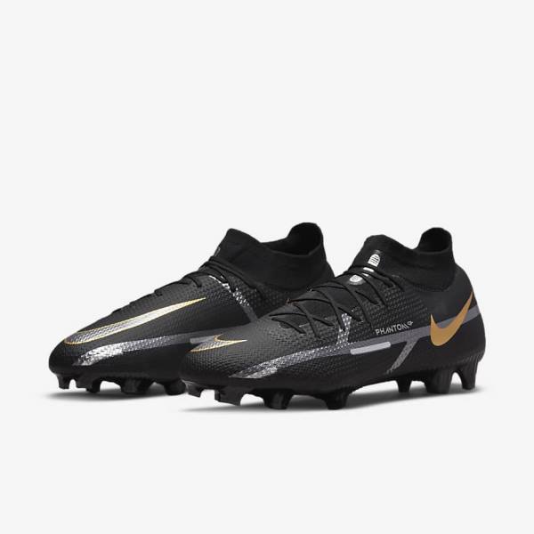 παπουτσια ποδοσφαιρου Nike Phantom GT2 Pro Dynamic Fit FG Firm-Ground γυναικεια μαυρα μεταλλικός χρυσο χρωμα μεταλλικός ασημι μεταλλικός σκούρο | NK031VOS