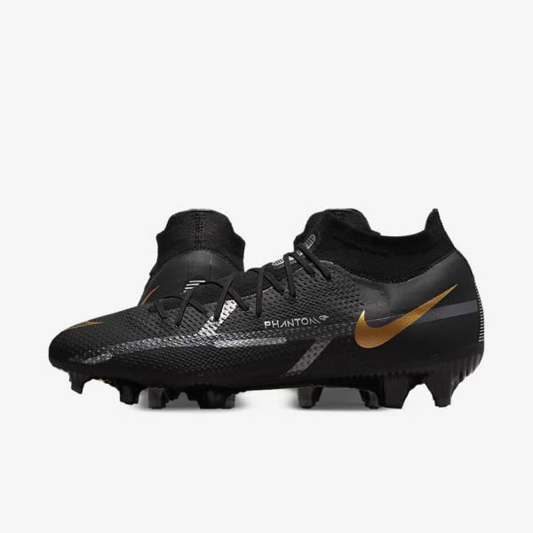 παπουτσια ποδοσφαιρου Nike Phantom GT2 Pro Dynamic Fit FG Firm-Ground γυναικεια μαυρα μεταλλικός χρυσο χρωμα μεταλλικός ασημι μεταλλικός σκούρο | NK031VOS