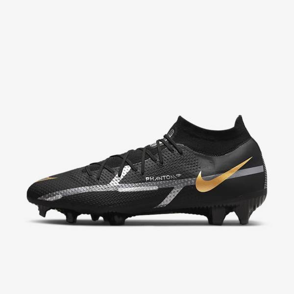 παπουτσια ποδοσφαιρου Nike Phantom GT2 Pro Dynamic Fit FG Firm-Ground γυναικεια μαυρα μεταλλικός χρυσο χρωμα μεταλλικός ασημι μεταλλικός σκούρο | NK031VOS