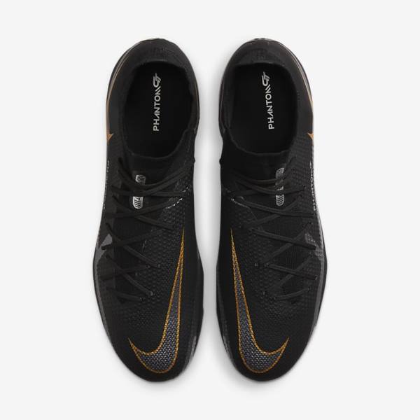 παπουτσια ποδοσφαιρου Nike Phantom GT2 Pro Dynamic Fit FG Firm-Ground ανδρικα μαυρα μεταλλικός χρυσο χρωμα μεταλλικός ασημι μεταλλικός σκούρο | NK806IJQ