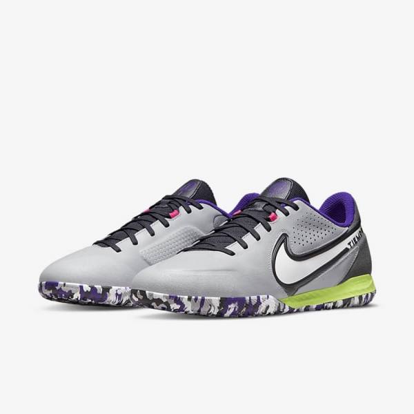 παπουτσια ποδοσφαιρου Nike React Tiempo Legend 9 Pro IC Indoor-Court γυναικεια ανοιχτο γκρι ασπρα | NK153HFE