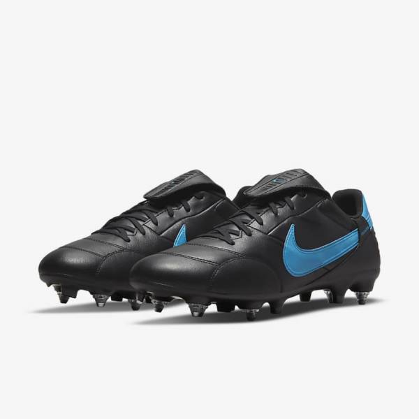 παπουτσια ποδοσφαιρου Nike The Premier 3 SG-PRO Anti-Clog Traction Soft-Ground ανδρικα μαυρα μπλε | NK702PYI