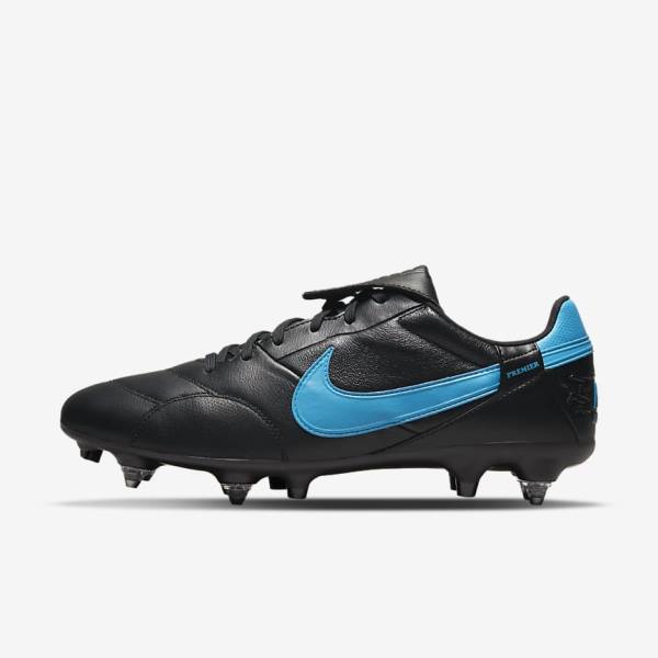 παπουτσια ποδοσφαιρου Nike The Premier 3 SG-PRO Anti-Clog Traction Soft-Ground ανδρικα μαυρα μπλε | NK702PYI